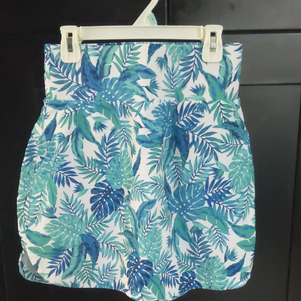 Tropical Leaf Print - Dragon Fit - Women's Golf Skort - Blue/Green.